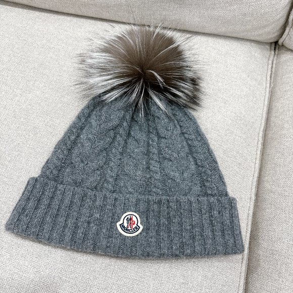 Moncler Accessories - 95% NEW MONCLER BEANIE HAT, WITH REAL FUR, WOOL MATERIAL